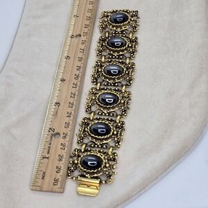 Vintage Bracelet gold-tone with Faux Hematite Stone Statement ornate